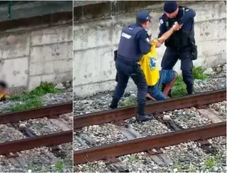 Guardas municipais salvam idoso embriagado preso em via férrea em Fortaleza; vídeo