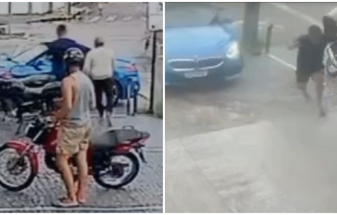 Vídeo: Dupla armada se aproxima de BMW, motorista do carro atira e mata um dos criminosos